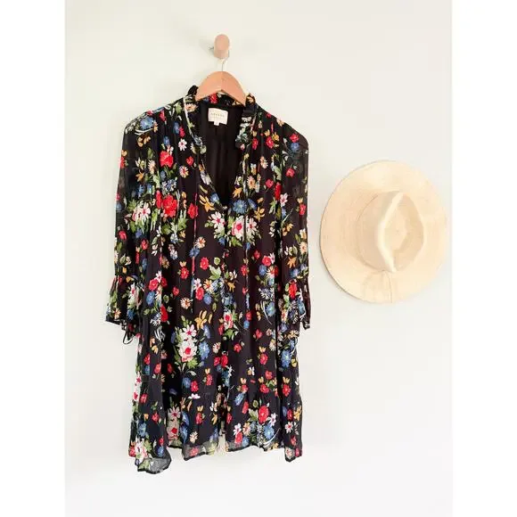 Sezane Sézane | India Dress Black Floral | Sz 36 // US Sz 4 - Picture 2 of 12